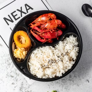 美式加厚三格饭盒分体外卖打包盒一次性塑料透明快餐盒圆形便当盒